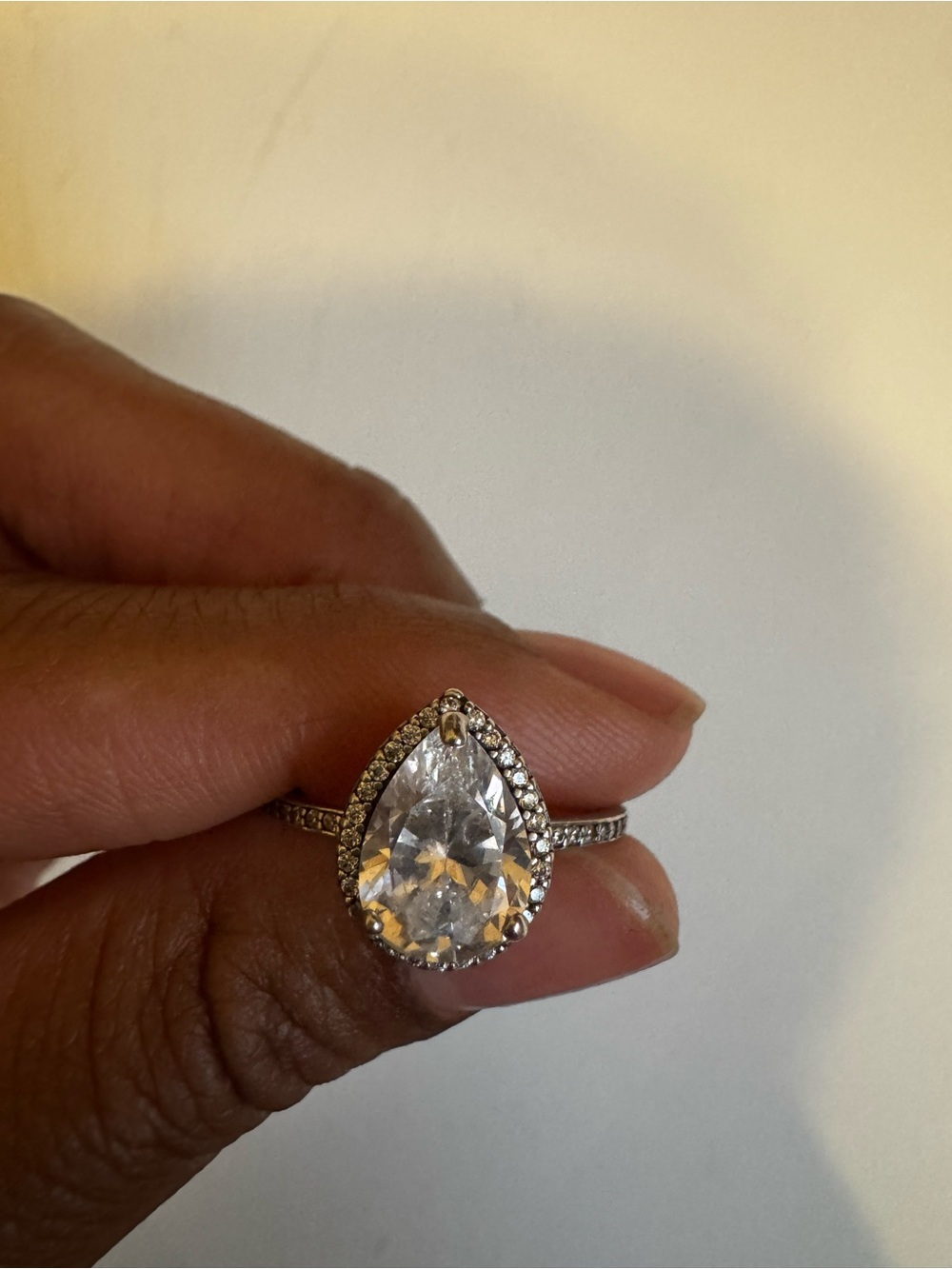 Never Worn—Sparkling Pear Halo Ring in Sterling Silver Size 8/9